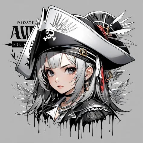 Ultra-realistic HELMES black and silver style, Simple line acronym abstract art, cool design, (((Pirate Girl))), ((( no background))), illumination