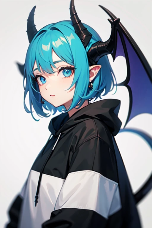 Anime is very cute beautiful that you cant look away attractive beautiful cute girl dragon horns wings tail and beautiful neck accessories eye color blue eye colors hair color black short hoodie hair accessories wings beautiful and the tail is beautiful 