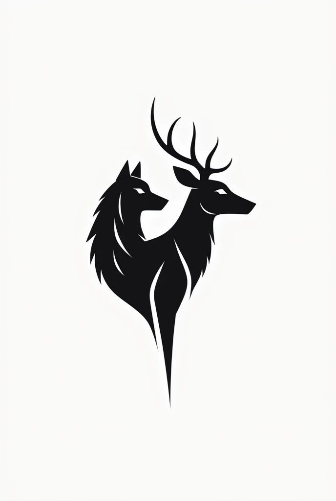 Make me a logo for an Instagram design page that contains a deer and a wolf  with black design 