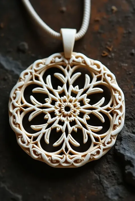 Medieval round snowflake symbol necklace made with bone 