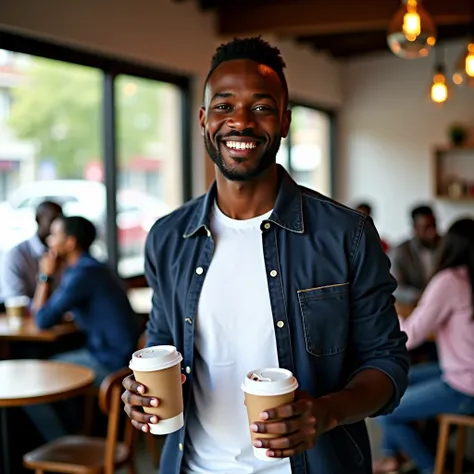 Emmanuel a man in his early 30s Nigeria walking back to his table with some 2 coffee in his hand please remember the face we were talked about the face I asked you to take note of