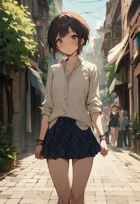 1girl, solo, short hair, tomboy, reverse trap, skirt, casual, high quality, masterpiece