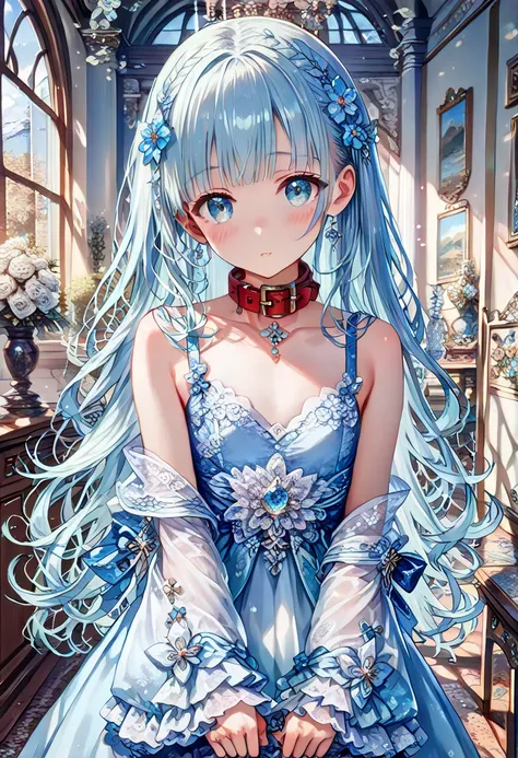  masterpiece, best quality, extremely detailed, (illustration, official art:1.1), 1 girl ,(((( light blue long hair)))), ,(((( light blue long hair)))),light blue hair, , long hair ((blush)) , cute face,masterpiece, best quality,(((((a very delicate and be...