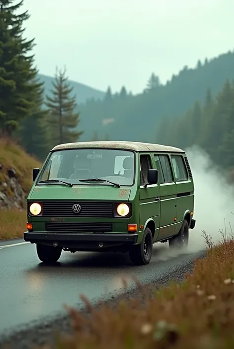 Old green volkswagen crafter drift