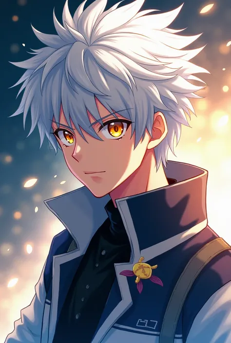 (Art work, maximum quality,  Better quality, official art,  handsome and aesthetic :1.2) Inazuma Eleven Oc Boy With White Hair And Yellow Eyes