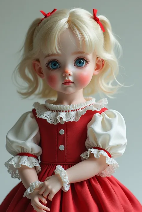 Doll with earpiece , in red and white,very realistic 
