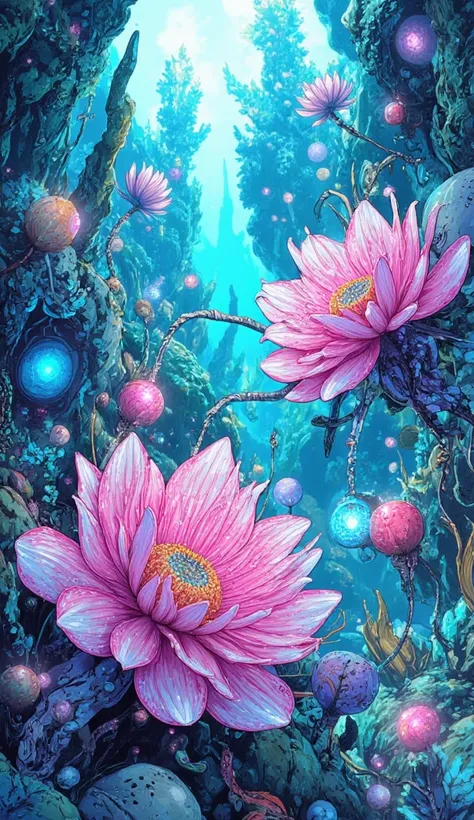 Beautiful underwater flowers of the future