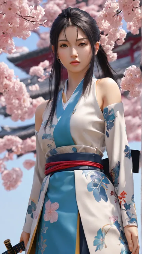 a full body image of a woman in a uniform holding a katana, gorgeous modern samurai, wearing japanese armor, japanese goddess, 🌺 cgsociety, trending on cgstation, anime style mixed with fujifilm, wearing japanese techwear, photorealistic anime girl render,...