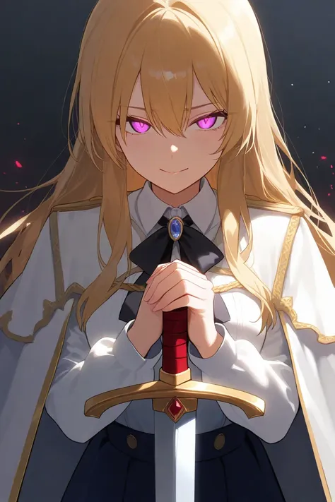 Beautiful girl with long hair and a sword in her hand, The look is evil