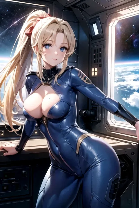 masterpiece,  top quality ,Ultra HD Explained,Full HD,16k, super resolution  , accurate human body,  correct human anatomy ,Bewitching Scene ,Cute smile,(( space station, big window,The universe in the background)),(((((  is standing:2.0, Sexy Moves)))),  ...