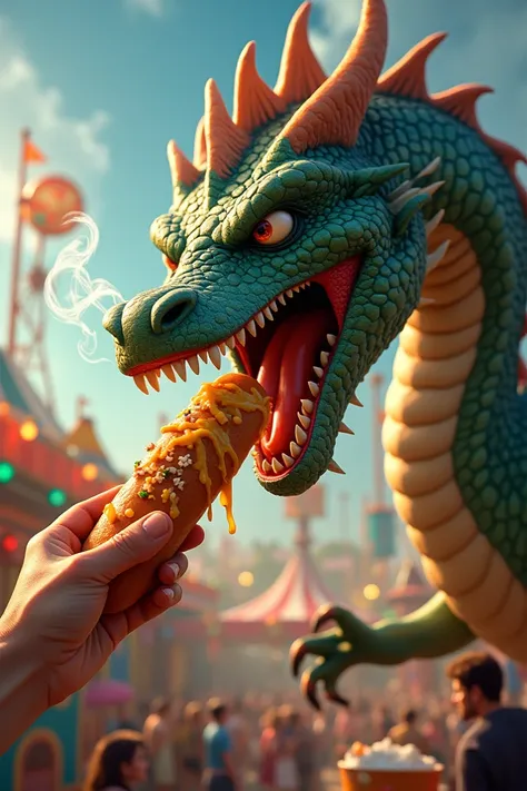 A dragon eating a corndog