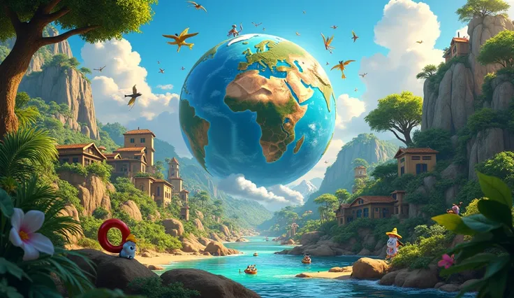 Planet Earth and Brazil ,  stories from the world and Brazil,  Disney Pixar style image