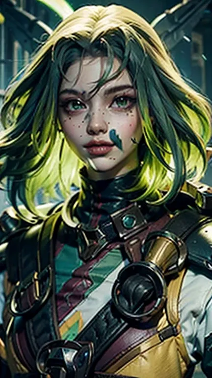 Psychedelic style, Персонаж игры League of Legends, zeri, Metaverse, Detail, green hair.