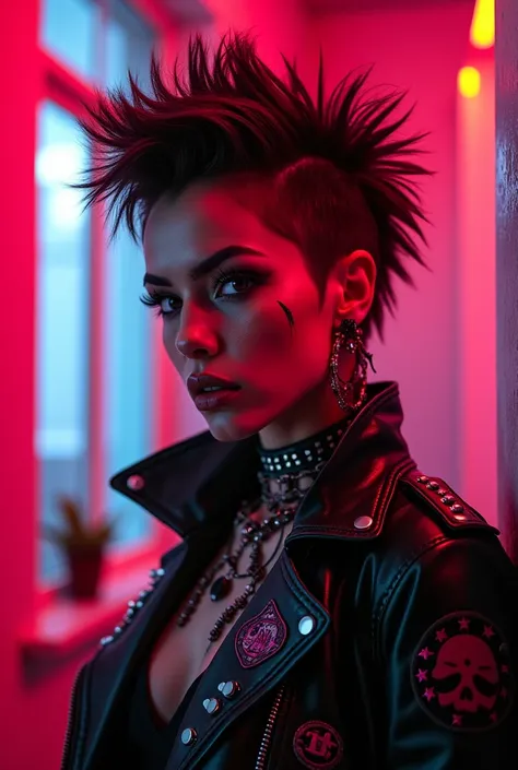 woman punk.Model.80s neon walls