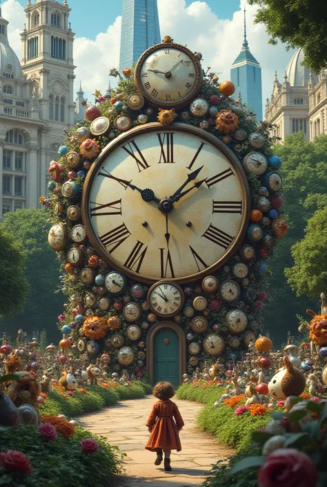 A picture of a wall built by clocks in a park full of rens toys in central London 