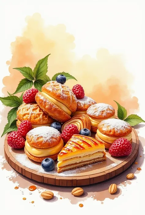 Can you make a watercolor illustration of Greek desserts ?