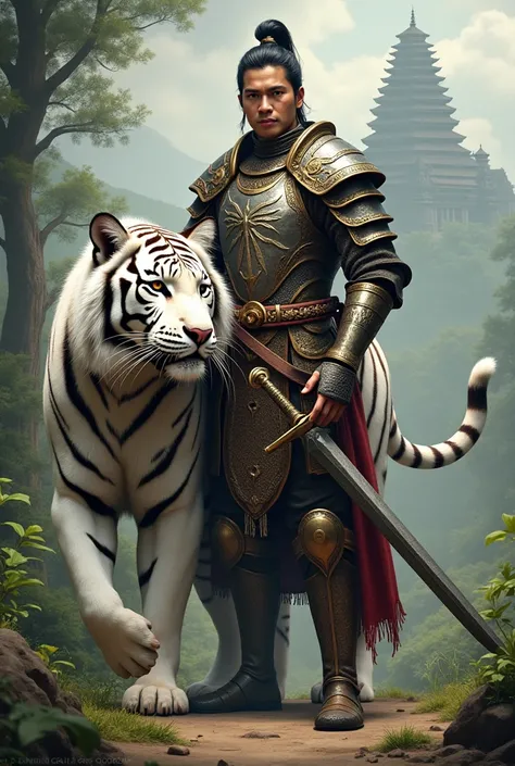 a Javanese knight with a dashing white tiger and a big-bodied sangar 