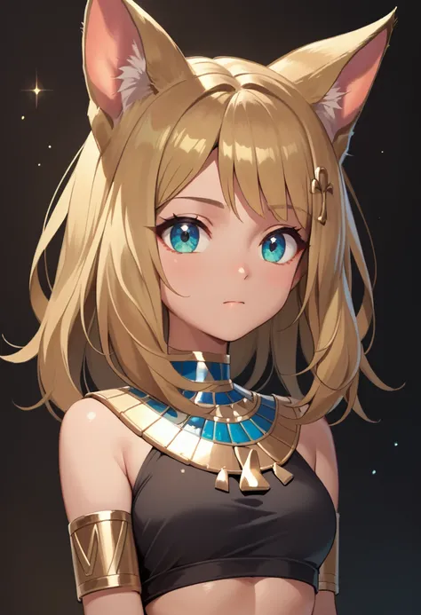 Egyptian serena, blonde short unruly hair, upper body, cat ears, nothing but desert visible