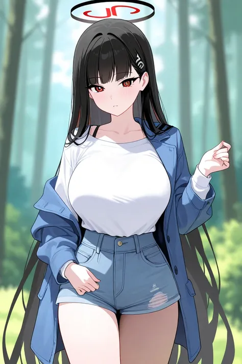 Rio Tsukatsuki, blue archive,  Casual wear,   forest background  ,  masterpiece, 