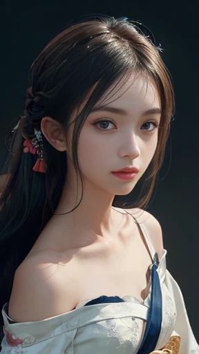 photorealistic painting, ultra-high resolution,(Highly detailed, intricately rendered),(Masterpiece, a work of art),Dynamic lighting, capturing the subtle nuances of the subject,(Detailed face, every feature delicately rendered),Pristine white kimono, deli...