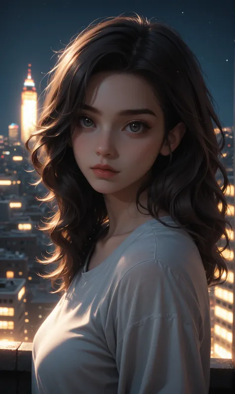 hyperrealism, photorealism, masterpiece, best quality, perfect detail, perfect lighting, marvel style, realistic portrait, spiderman, posing on the roof of a skyscraper, dark photo, night, dark colors, dim color, dim light, muted color, depth of field, bok...