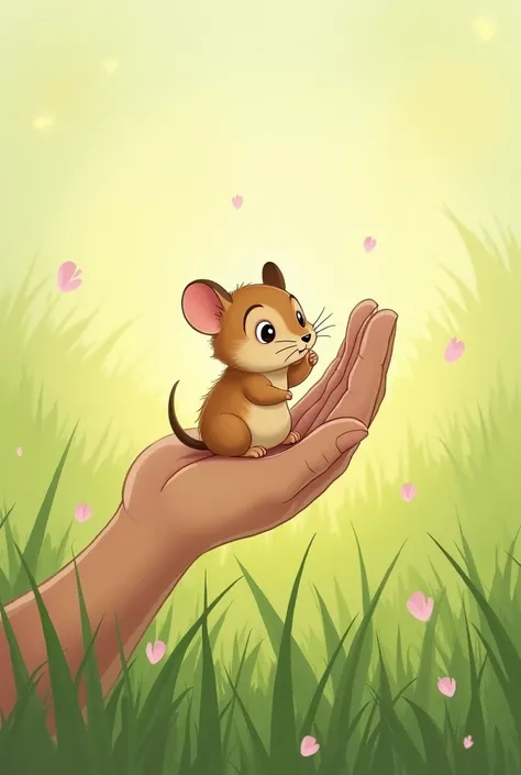 Be the son on the hand of the little householder animal 
Background grass 