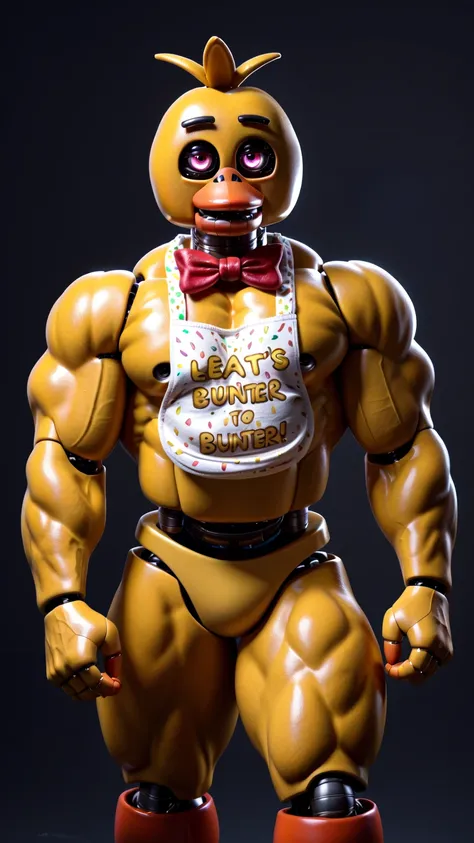 ((male chica, ((yellow Fur:1.5)), Male, magenta eyes, red bow tie, bib, (Animatronic, robot:1.5):1.5)), (snooze skin), Anthro, solo, furry, ((muscular male, muscle:1.4)), ((ultra big pecs:1.4)), (abs), ((big ass:1.4)), high tall, (nude, naked), (elect nipp...