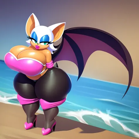 Rouge the bat with huge Breast and enormously huge Butt and huge plump Lips