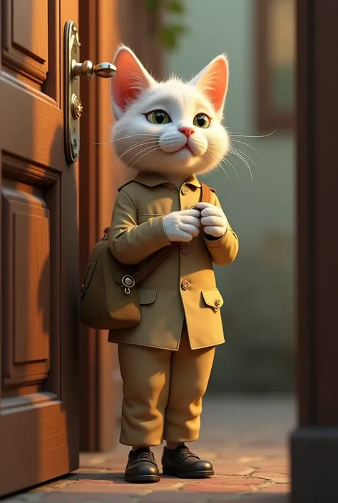 In cinematic 3D style, HD image, realistic image, colourful image.
In cinematic 3D style, HD image, realistic image, colourful image.
Character, Thin old Johnny big white cat wearing khaki shirt and khaki paint and black shoes. In Indian proper postman dre...