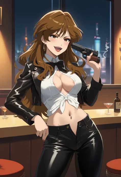 score_9, score_8_up, score_7_up BREAK 1girl, solo, lionAMW, brown hair, long hair, brown eyes, lipstick, , narrowed eyes, ear piercing, long hair, blush, lipstick,Hot girl, baddie, smoking, sensual, attractive ,bar background, inside bar,indoors, cityscape...