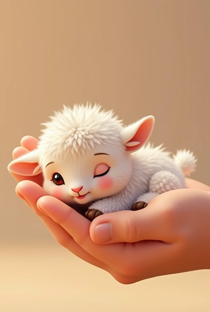 A baby goat resting on the palm of a hand 3d cartoon style