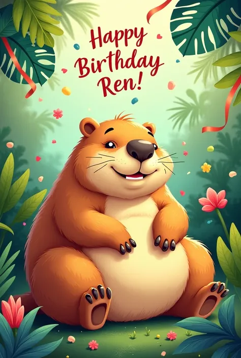 Create a capybara-themed birthday card for ren