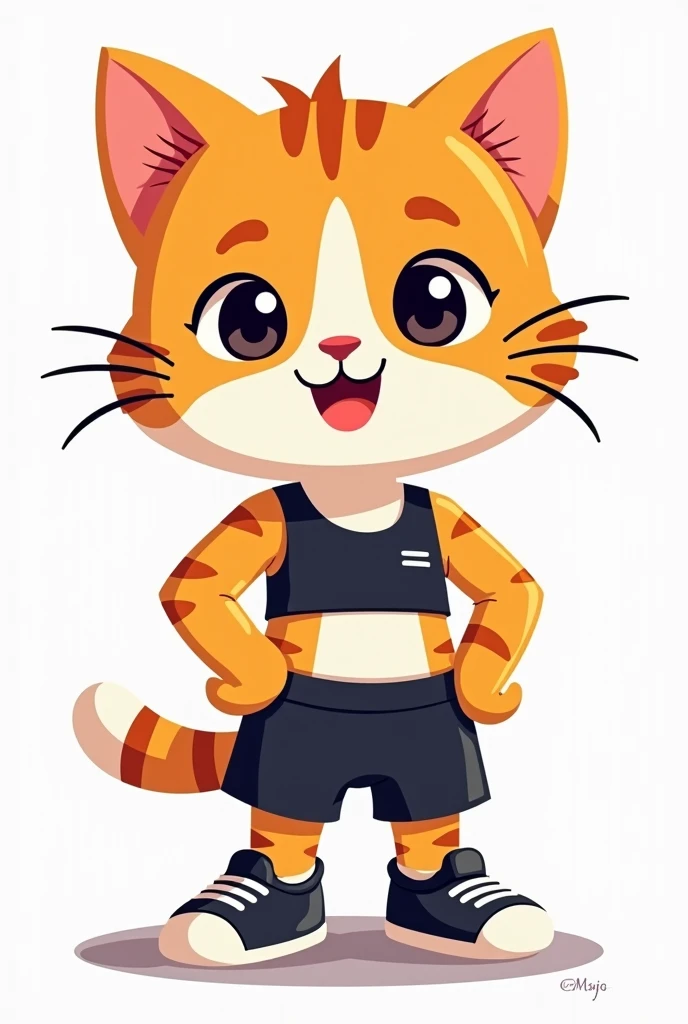 Cartoon clipart bold clean line art thick outline cute cat wearing gym set outfit 