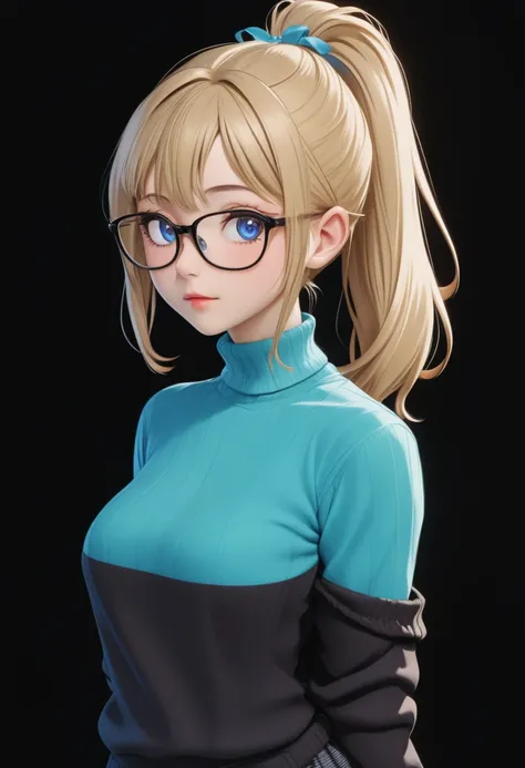 anime girl with glasses and low pigtails in blue top posing for picture, nerdy appearance, detailed digital anime art, digital anime art, portrait anime girl, with glasses, realistic anime artstyle, realistic anime art style, realistic anime 3 d style, dig...