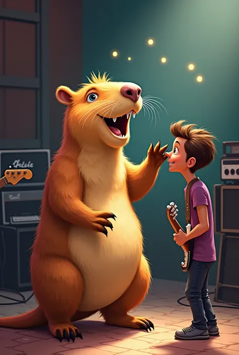 a capybara congratulating  "Marcia"  on joining the rock band 