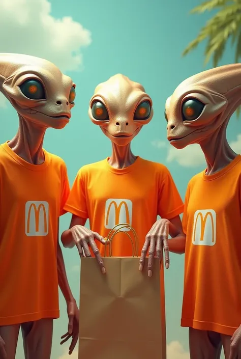 Image of aliens using orange shirt emblematic shopeefood bagroud transparant