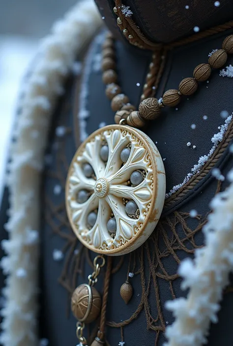 Medieval round snow symbol necklace made with bone 