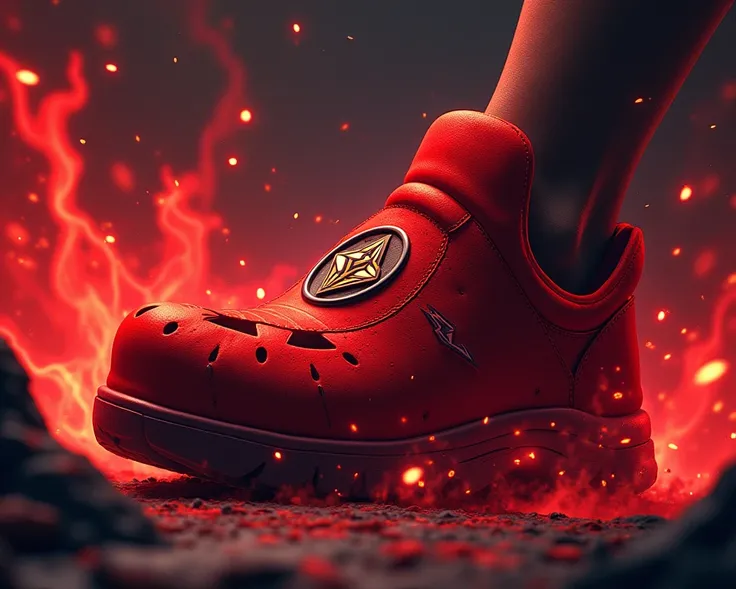 Ek image mein Aisa chahie Jo red color ka sandal Ho use per devil chhapa ho aur background tagada Ho animation