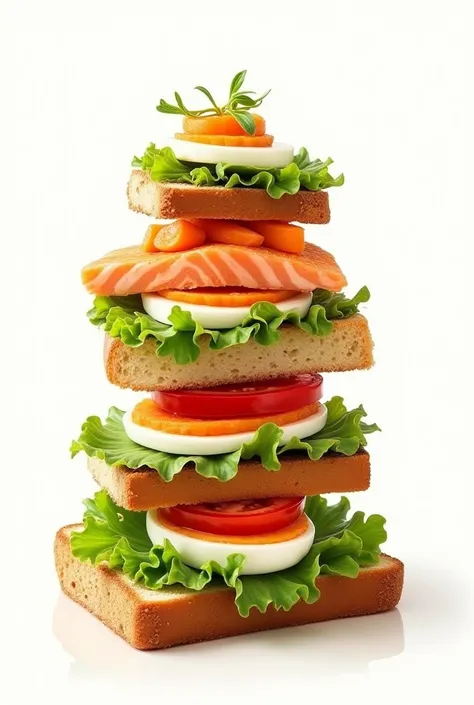 Make a sketch of a tower of flavors as a base: toast will go to toast, then go to tomato salad (Cherry lettuce, Crespo lettuce and carrot in eggs), finally salmon will go up the tower with its orange whiskey sauce.