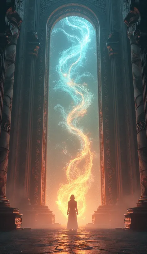 fantasy world entrance illustration, heaven vs hell, cgi animation, exquisite digital art, magic door, interconnected human life forms, soul-stirring beautiful realistic details