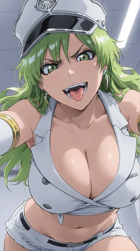 candice(BLEACH)
 High Quality , 最 High Quality , masterpiece,  high res, detailed face ,  Ultra Fine,  is anatomically correct,
 1 girl, Alone,  Candice Catnip, Green Hair,  green eyes, 
 from your hand and direct your gaze, facing the viewers front
white ...