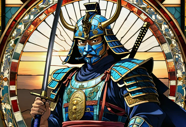  二人の侍による digital art,   digital art  by Shūbun Tenshō,  Stained Glass Art ,  shutterstock ,   digital art , Egyptian samurai,  Epic Samurai Warrior, Ancient Japanese Samurai, Samurai Duel,  Feudal Japanese Art , Samurai Warrior, demon Samurai Warrior,  Ver...