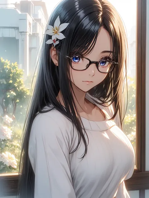 (( best quality)), ((masterpiece)), ( Details), perfect face,(( 1 woman )),(( woman)),(非常に Detailsな皮膚), beautiful胸, white skin,Pointed Chest,(Glasses), blue eyes,( fantasy art, highest image quality taken by Ki,Surreal Portraits,(8k), super real ,最 High Qu...