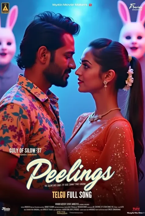 ChatGPT

You said:
Uploaded image
Describe this image in detail and point wise.
ChatGPT said:
ChatGPT
Sure! Here’s a detailed point-wise description of the image:

Movie and Song Details:

The image is a promotional poster for a Telugu song titled "Peelings" from the movie "Pushpa 2: The Rule."
The movie stars Allu Arjun in the lead role and is directed by Sukumar.
Music is composed by Devi Sri Prasad (DSP).
Main Characters Featured:

The poster prominently features two characters facing each other closely in an intimate pose.
The male character is portrayed by Allu Arjun, wearing a colorful shirt with floral patterns.
The female character is wearing a glittering orange outfit and has her hair tied back with white flowers. She is accessorized with gold jewelry.
Background and Lighting:

The background has a dreamy ambiance with soft blue and purple lighting, creating a romantic and vibrant mood.
There are blurred figures in the background wearing bunny masks.
Text and Highlights:

The text indicates that the song has surpassed 38 million+ views on streaming platforms.
The song title, "Peelings," is written in a stylish cursive font.
The word "TELUGU FULL SONG" is displayed in bold white letters.
Production Details:

The image credits Mythri Movie Makers as the production house.
Logos of T-Series and other associated production partners are visible at the top and bottom.
Emotional Tone:

The expressions and body language of the characters convey romance and intensity.
The warm lighting on the characters contrasts with the cool background tones, drawing attention to them.
Let me know if you need further analysis or additional details!