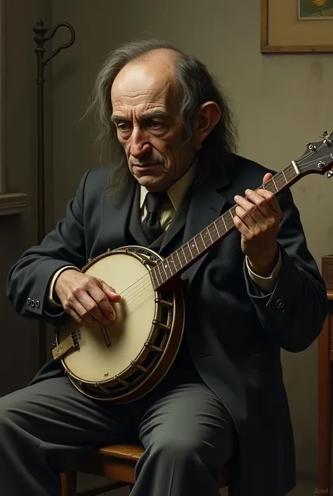 Joseph Merrick playing the banjo