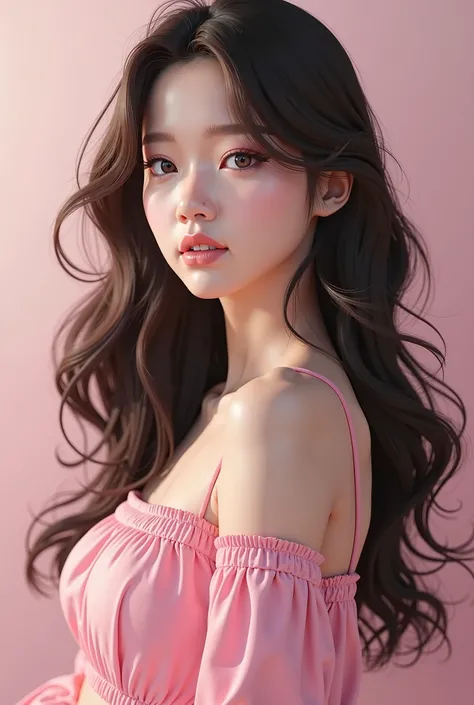 arafed woman with long hair and a pink top posing for a picture, dynamic wavy hair, realistic hair, realistic beautiful face, portrait of female korean idol, 3 d anime realistic, realistic face and body hybrid, beautiful realistic face, photorealistic beau...