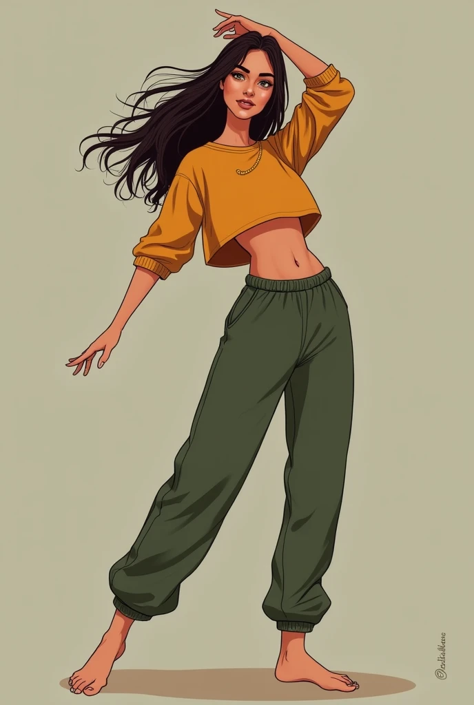  Create an image for my book , I need a fanart ,  she doesnt have to be like an anime character ,  she has green eyes mixed with honey ,  shes a contemporary dance dancer , has freckles,  her body is a skinny guy , she has thick thighs,  make her well invo...