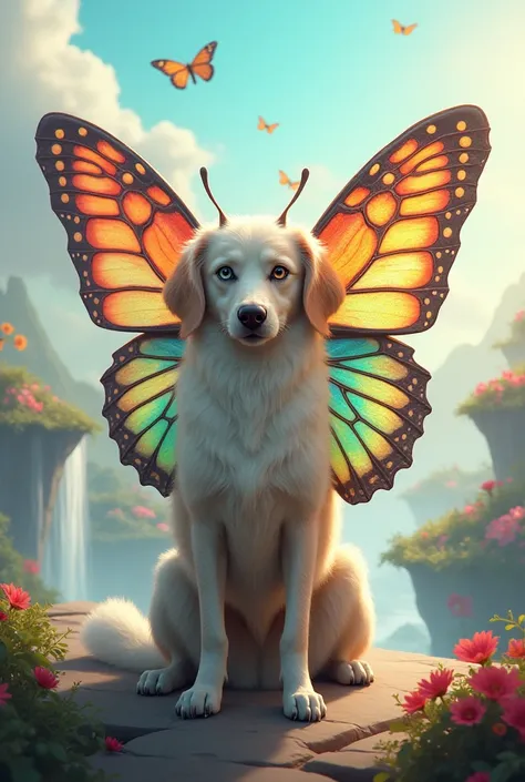 A horse-faced dog with butterfly wings