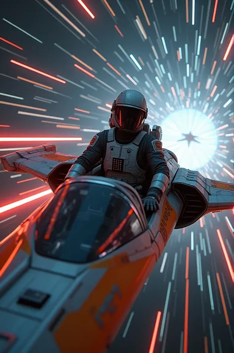 A Star Wars pilot flying at realistic 8k hyper speed 