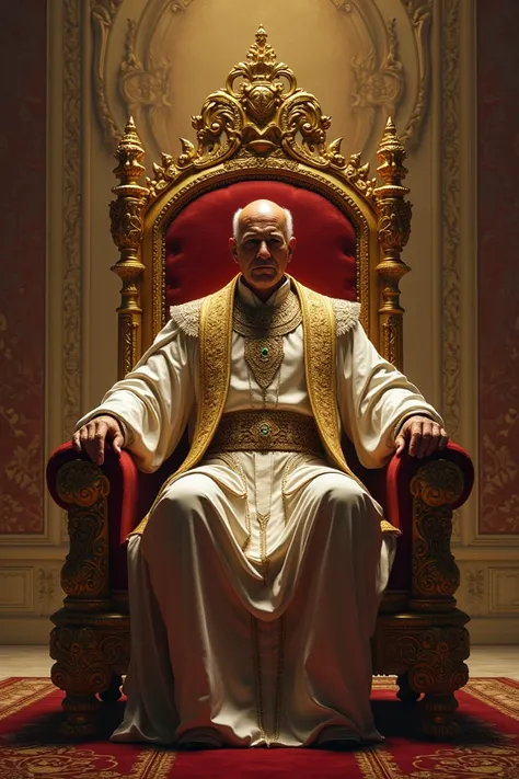 A man sitting on a golden chair.